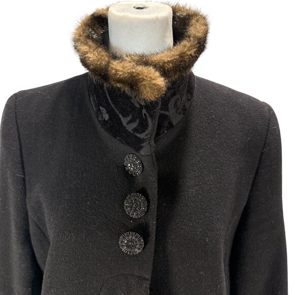 Vintage Novelti Wool Blend Coat with Faux Fur Trim Black - Picture 1 of 8